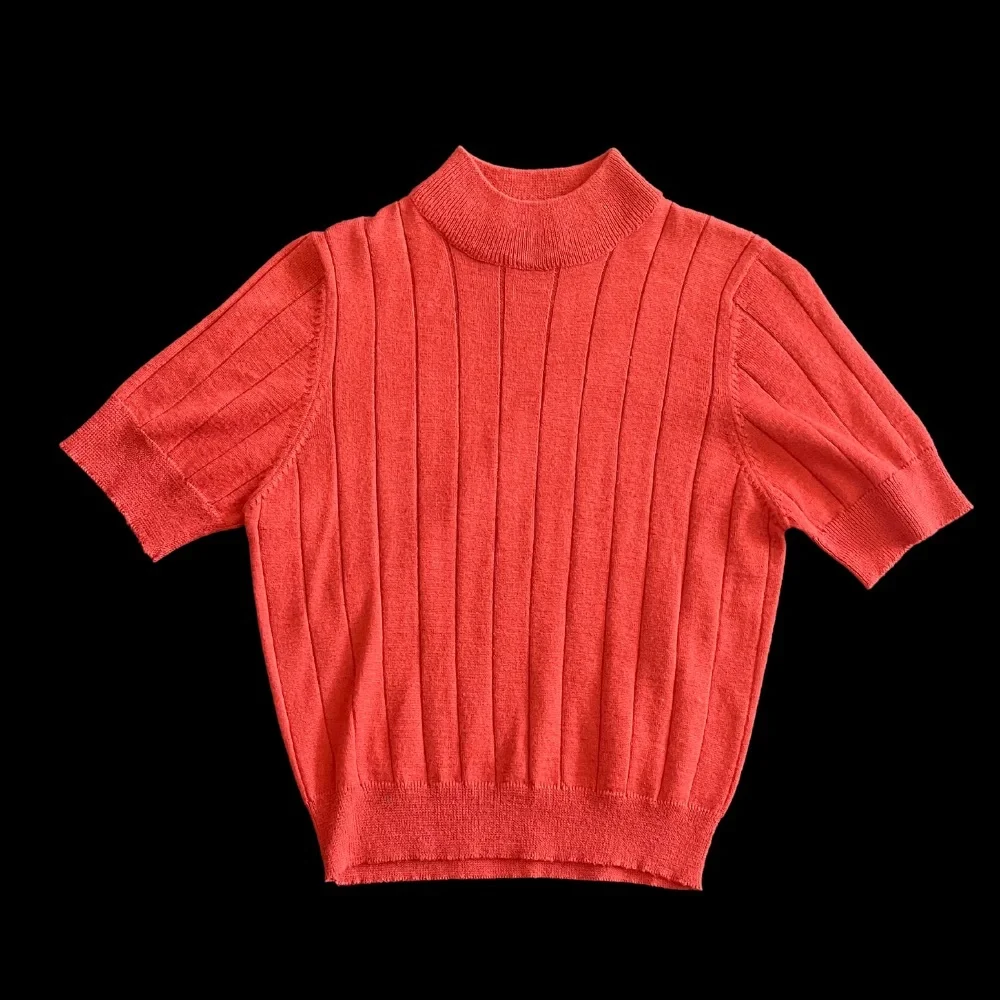 Vintage Mock Neck Sweater Coral Red Color - Picture 1 of 4